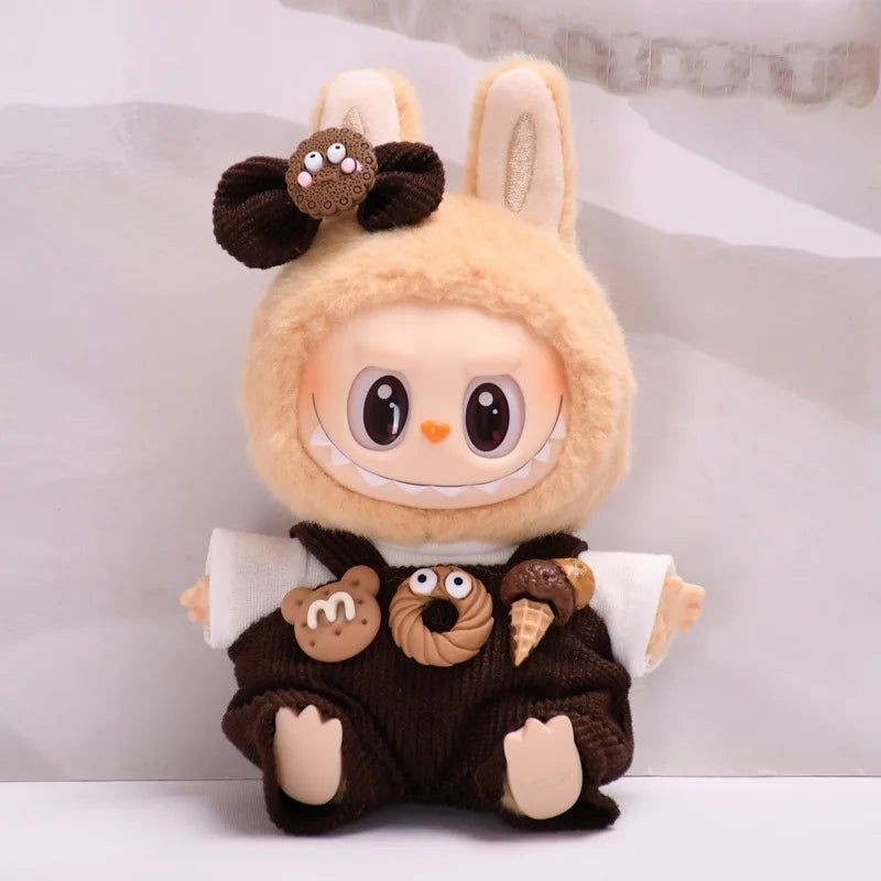17cm Cute Mini Plush Doll'S Clothes Outfit Accessories For Korea Kpop Exo Labubu Idol Dolls donut overalls Clothing DIY Kid Gift