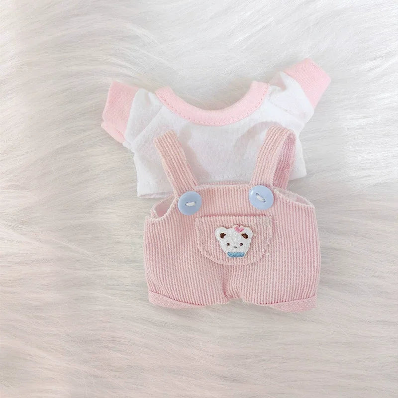 17cm Mini Plush Doll'S Clothes Outfit Accessories For Korea Kpop Exo Labubu Idol overalls pants set Macaron doll Clothing Gift