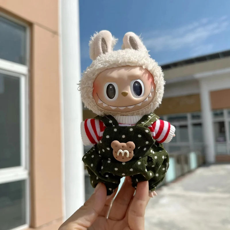17cm Cute Mini Plush Doll'S Clothes Outfit Accessories For Korea Kpop Exo Labubu Idol Dolls donut overalls Clothing DIY Kid Gift