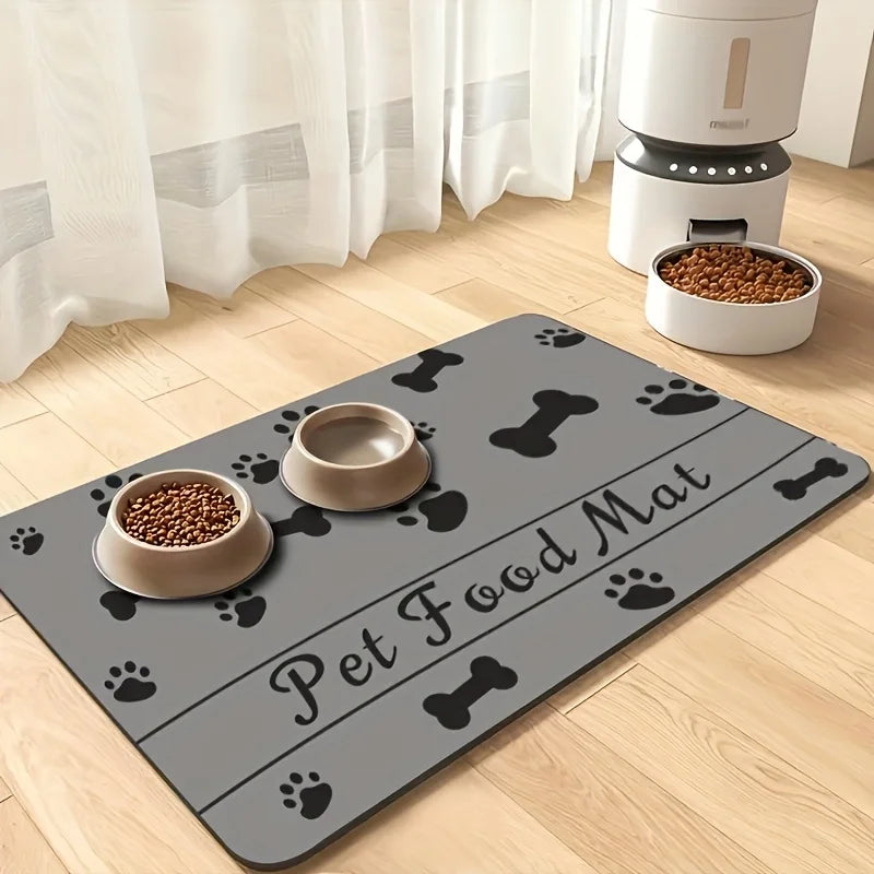 Pet Feeding Mat - Absorbent Pet Mat For Food And Water Bowls, Quick Drying Water Dispensing Mat With Waterproof Rubber Sole