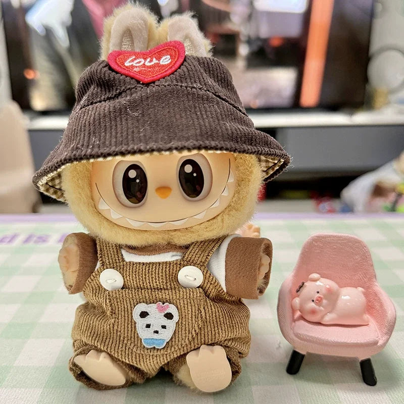 17cm Mini Plush Doll'S Clothes Outfit Accessories For Korea Kpop Exo Labubu Idol overalls pants set Macaron doll Clothing Gift