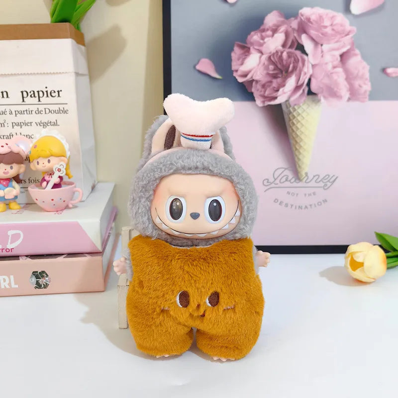 17cm Cute Mini Plush Doll'S Clothes Outfit Accessories For Korea Kpop Exo Labubu Idol Dolls donut overalls Clothing DIY Kid Gift