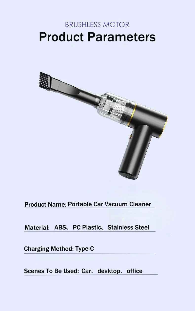 Car MINI Wireless Vacuum Clean Rechargeable Portable Handheld Dust Removal Hair Dryer Handheld Wireless Car/Home Strong Suction