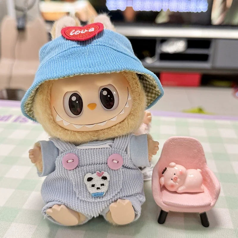 17cm Mini Plush Doll'S Clothes Outfit Accessories For Korea Kpop Exo Labubu Idol overalls pants set Macaron doll Clothing Gift