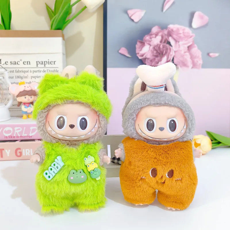 17cm Cute Mini Plush Doll'S Clothes Outfit Accessories For Korea Kpop Exo Labubu Idol Dolls donut overalls Clothing DIY Kid Gift