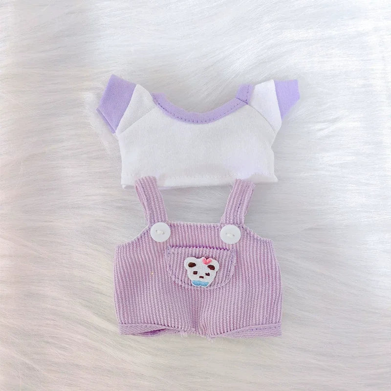 17cm Mini Plush Doll'S Clothes Outfit Accessories For Korea Kpop Exo Labubu Idol overalls pants set Macaron doll Clothing Gift
