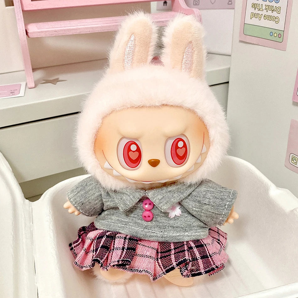 17cm Mini Plush Doll'S Clothes Outfit Accessories For Korea Kpop Exo Labubu I II Idol Dolls sit party overalls Clothing Gift